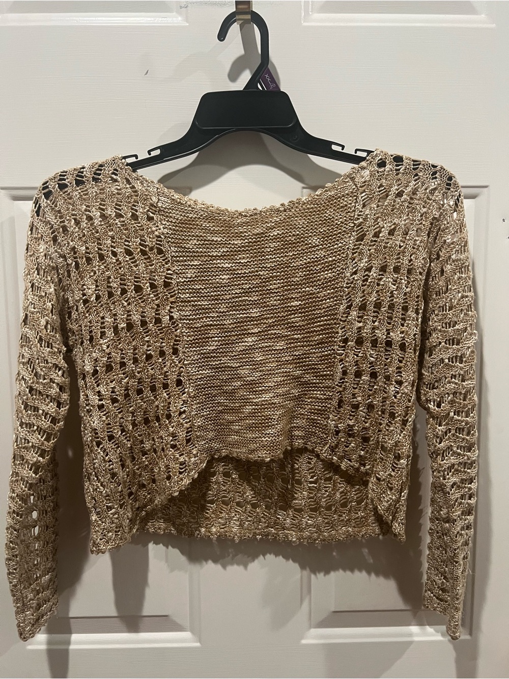 Cotton Candy Open-Weave Cropped Cardigan - Beige